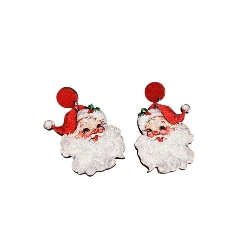 Wholesale Christmas Cow Leopard Print Santa Claus Christmas Tree Bus Truck Snowman Wood Earrings